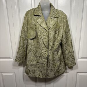 Paula Hian Jacket Womens S Green Floral Brocade Asymmetrical Vintage Statement